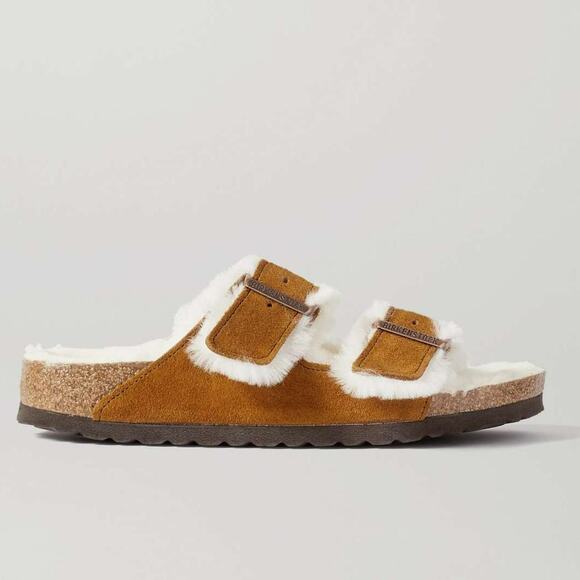 Birkenstock Shoes - Birkenstock Arizona Shearling Suede Sandals Brown 39 Narrow (8-8.5)